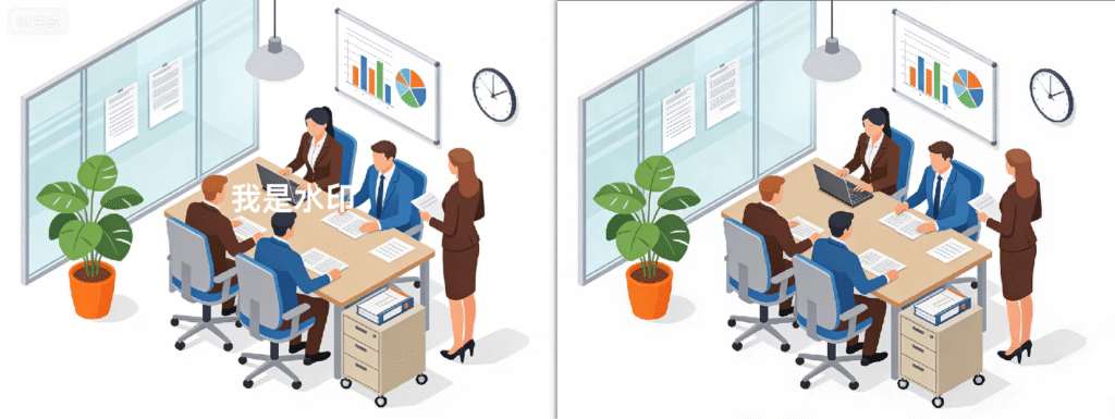 PPT配图水印去除对比