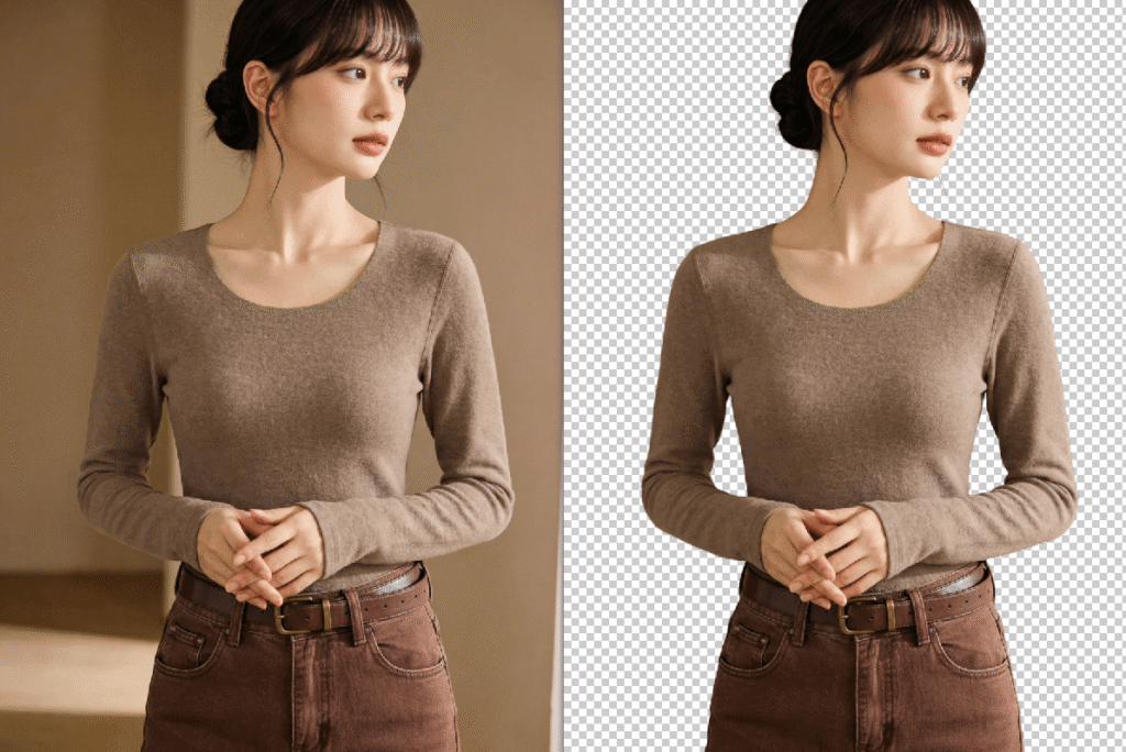 人物去背景，抠图前后效果对比