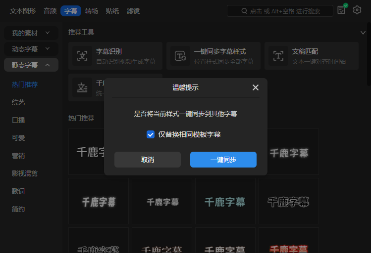 选择是否仅替换相同模板字幕